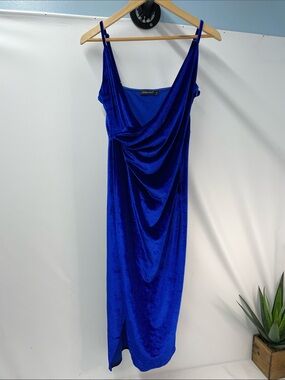 DOUBLE CRAZY ROYAL BLUE VELVET FRONT SLIT DRESS FTL-07-183